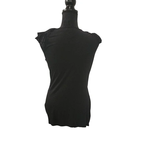 Karen Kane Black Ruffle Shoulder Surplice V-Neck Sleeveless Wrap Top Large - Picture 4 of 5